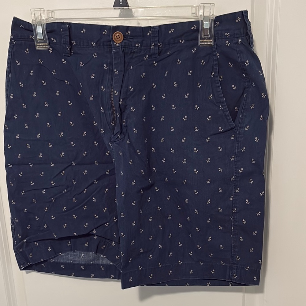 J. Crew Blue Flat Front Shorts with Anchor Pattern